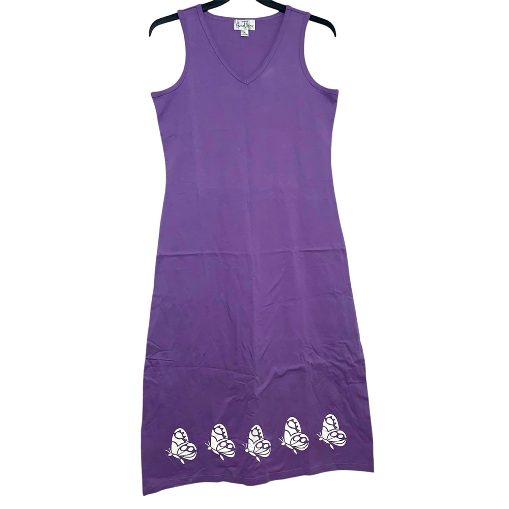 Casual living dress purple with white butterflies size Medium